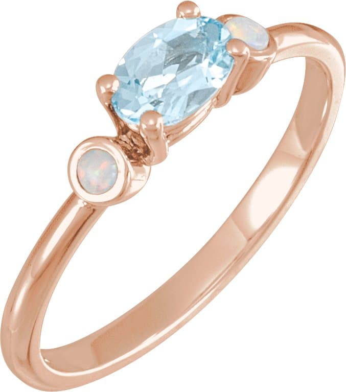 14K Rose 6x4 mm Natural Pink Morganite & Natural White Opal Ring