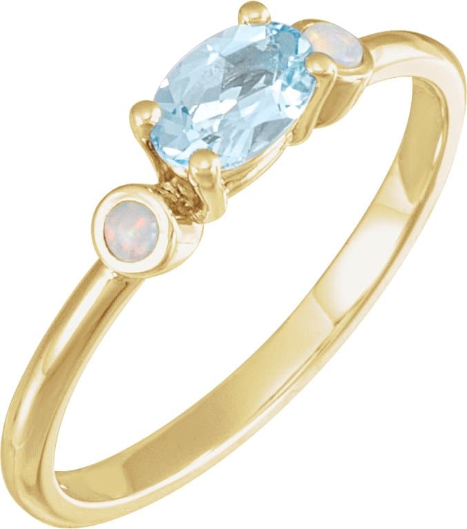 14K Rose 6x4 mm Natural Pink Morganite & Natural White Opal Ring