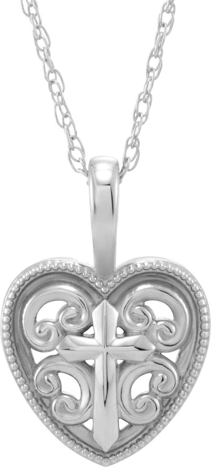 Sterling Silver 18.7x12.6 mm Cross and Heart 16 Necklace