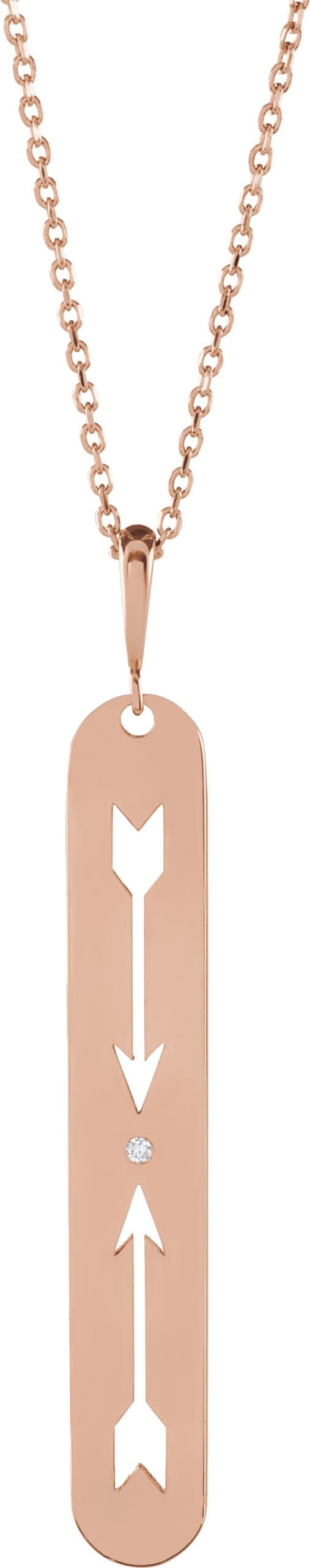 14K Rose .0025 CT Natural Diamond Arrow Bar 16-18 Necklace