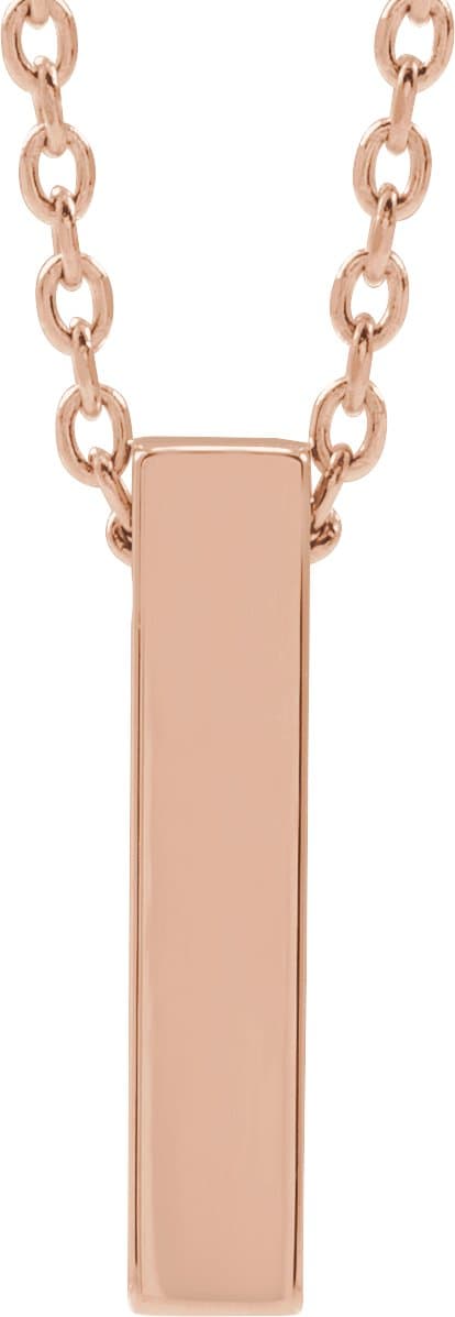 14K Rose Engravable Four-Sided Bar 16-18 Necklace