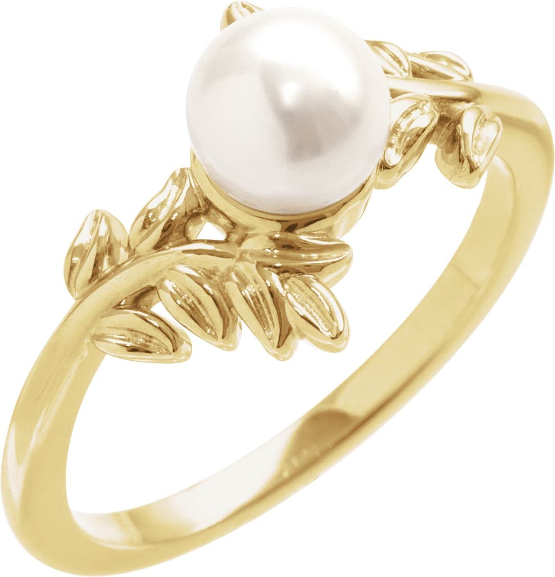 14K Rose Cultured White Akoya Pearl Ring