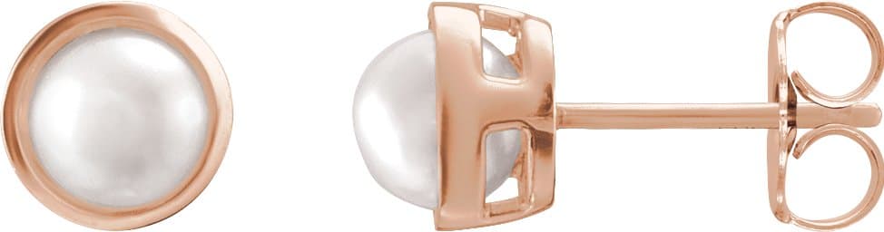 14K Rose 5 mm Cultured White Akoya Pearl Stud Earrings