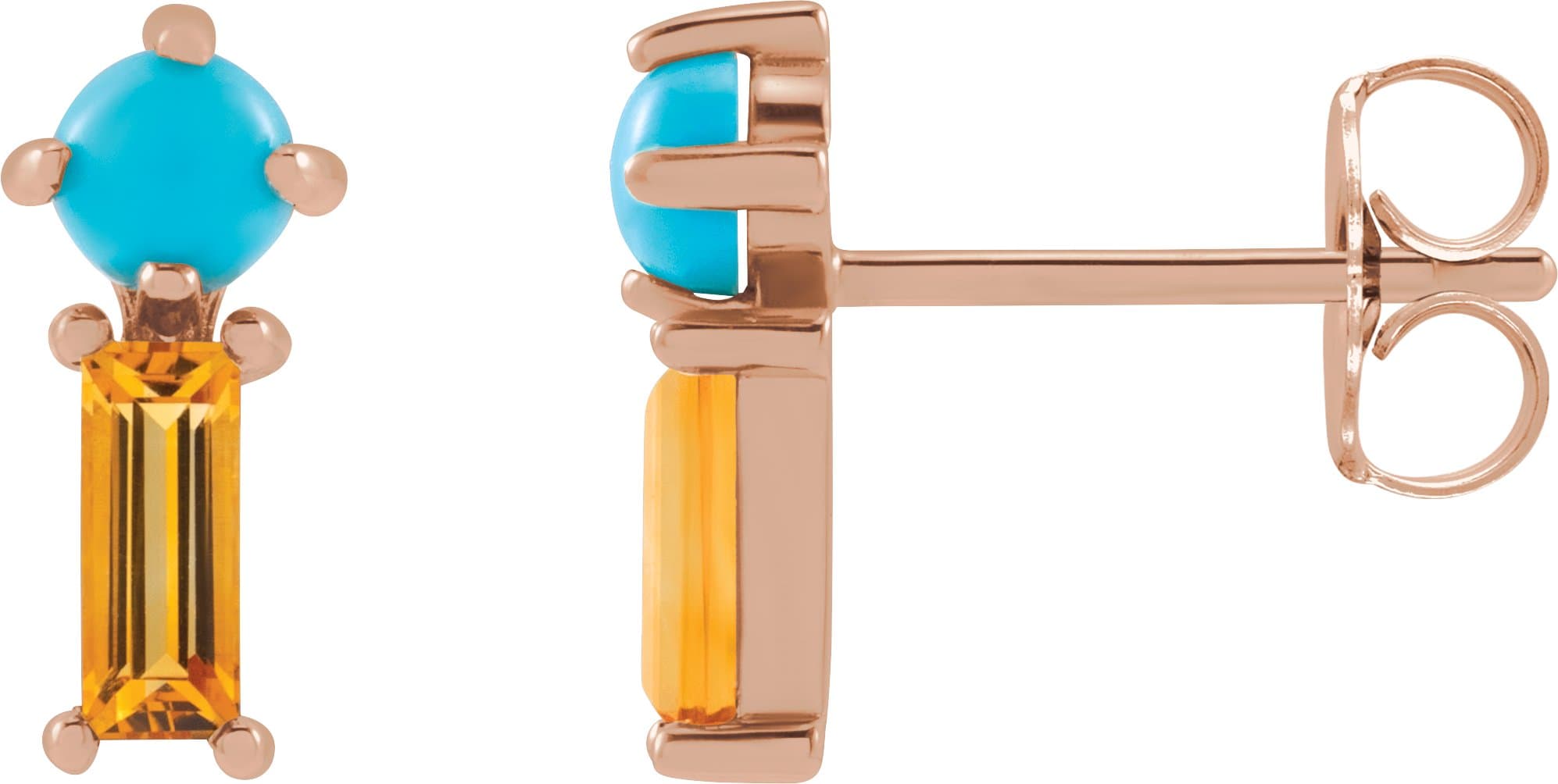 14K Rose Natural Rainbow Moonstone & Natural Swiss Blue Topaz Earrings
