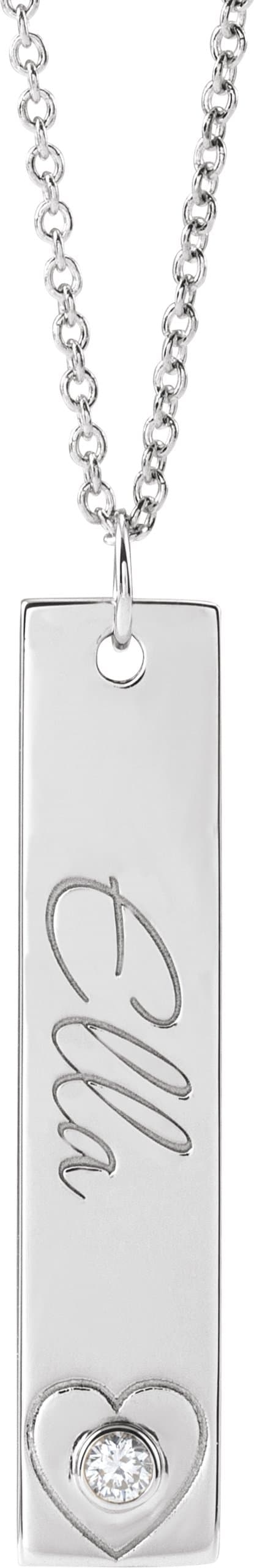 14K Rose .03 CT Natural Diamond Engravable Heart 16-18 Necklace
