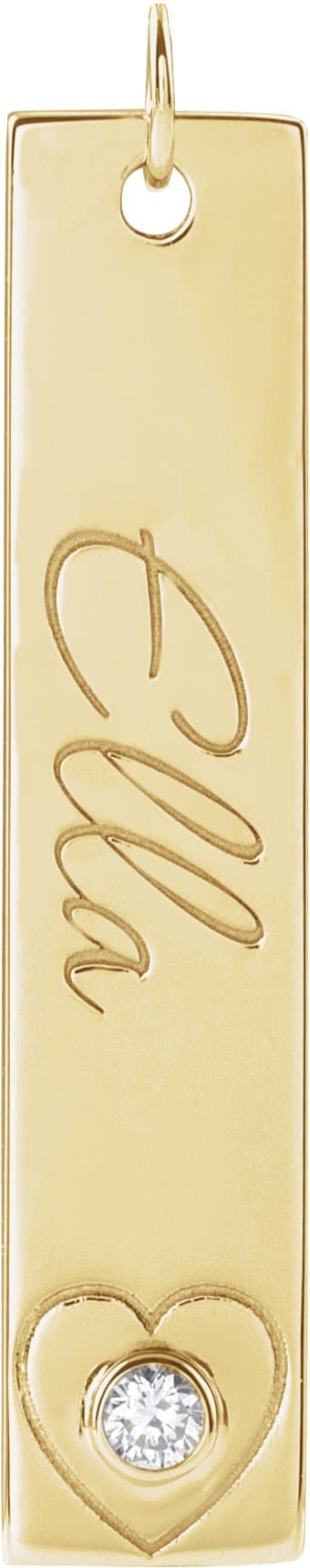 14K Yellow .03 CT Natural Diamond Engravable Heart Pendant