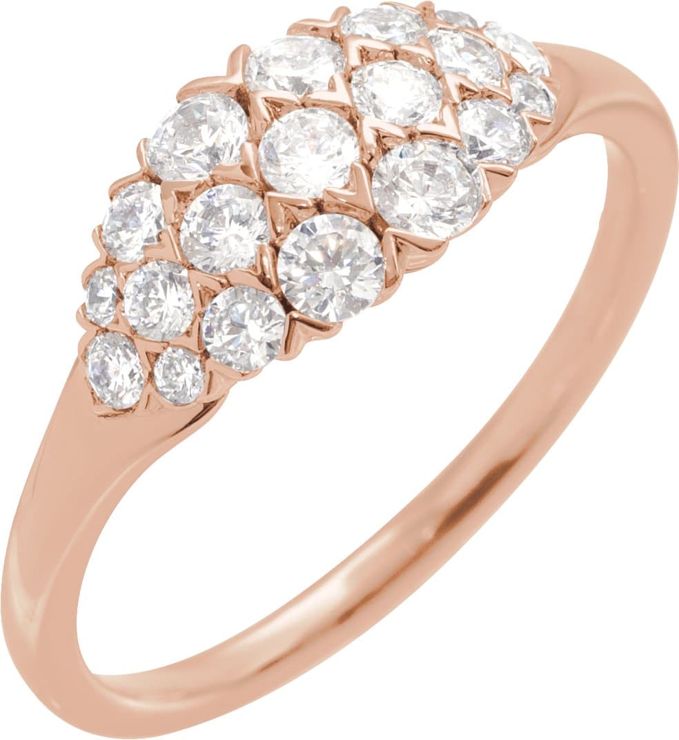 14K Rose 1/2 CTW Natural Diamond Cluster Ring