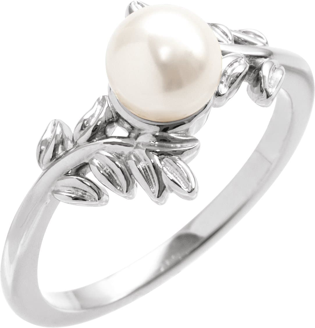 14K Rose Cultured White Akoya Pearl Ring