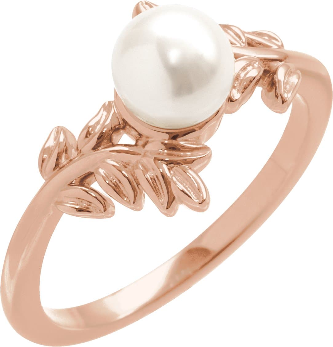 14K Rose Cultured White Akoya Pearl Ring