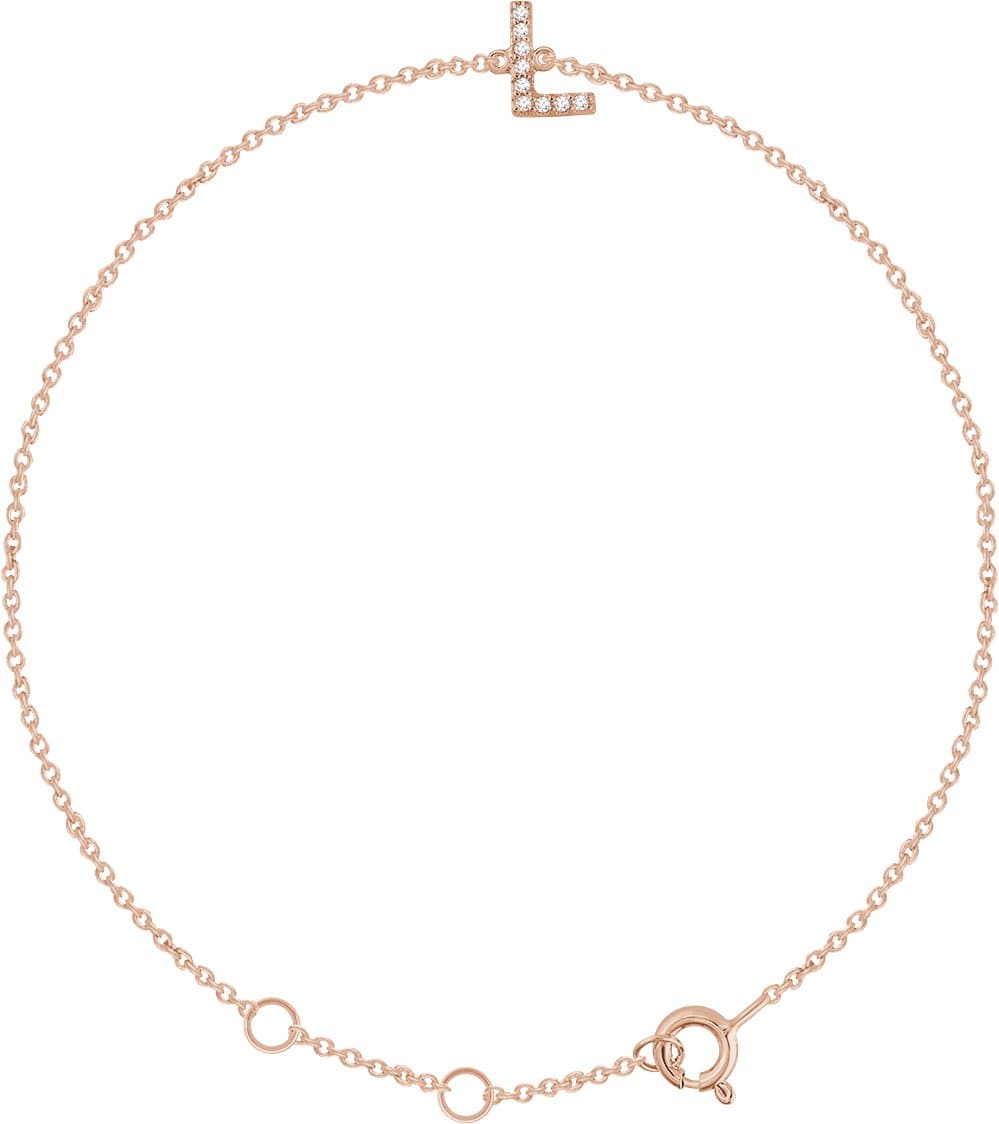 14K Rose .04 CTW Natural Diamond Initial L 6-7" Bracelet

