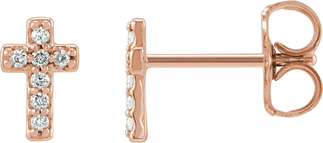 14K Rose .025 CTW Natural Diamond Cross Single Earring