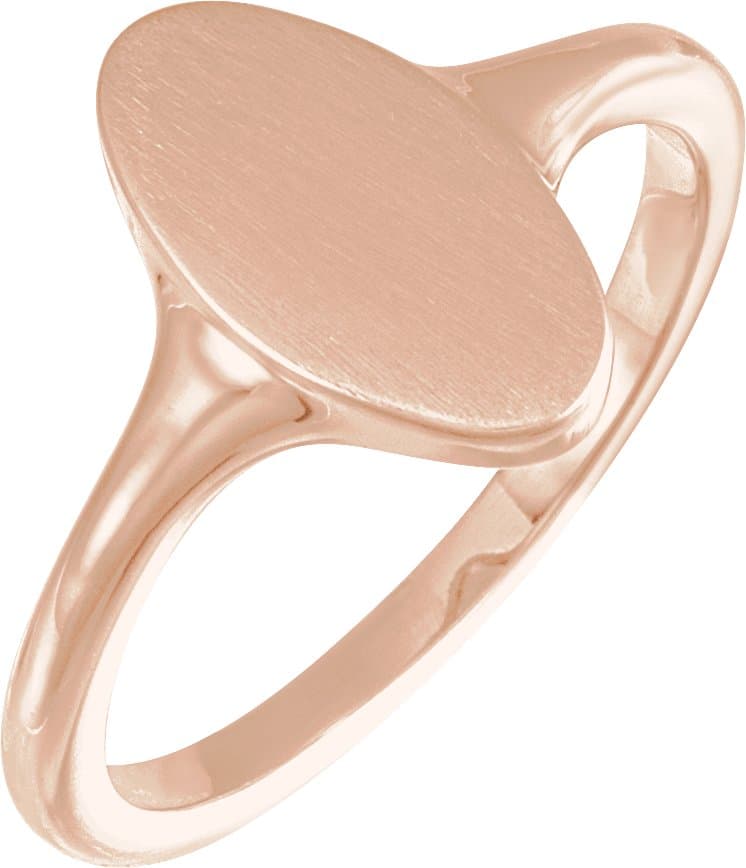 14K Rose 13x7 mm Oval Brushed Top Signet Ring