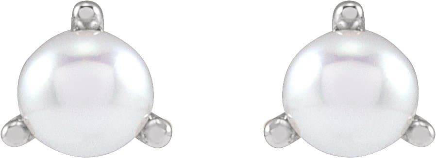 Seed Pearl 3-Prong Stud Earrings view 2