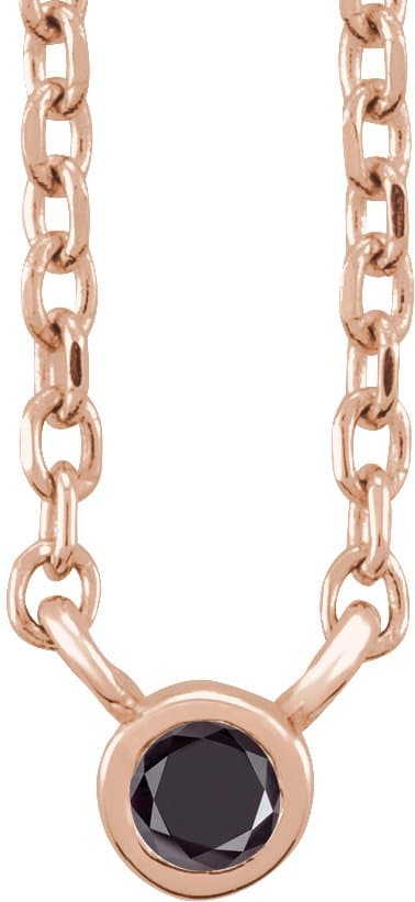 14K Rose .03 CT Natural Black Diamond 16-18 Necklace
