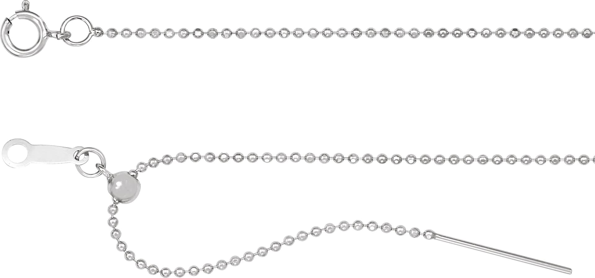14K White 1 mm Adjustable Threader Bead 6-8 Chain