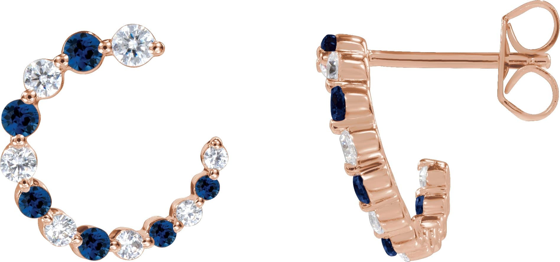 14K Rose Natural Blue Sapphire & 1/3 CTW Natural Diamond Front-Back Hoop Earrings
