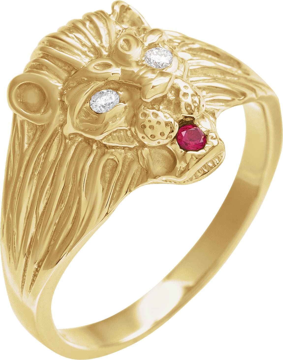 14K Rose .06 CTW Natural Diamond & Natural Ruby Lion Head Ring