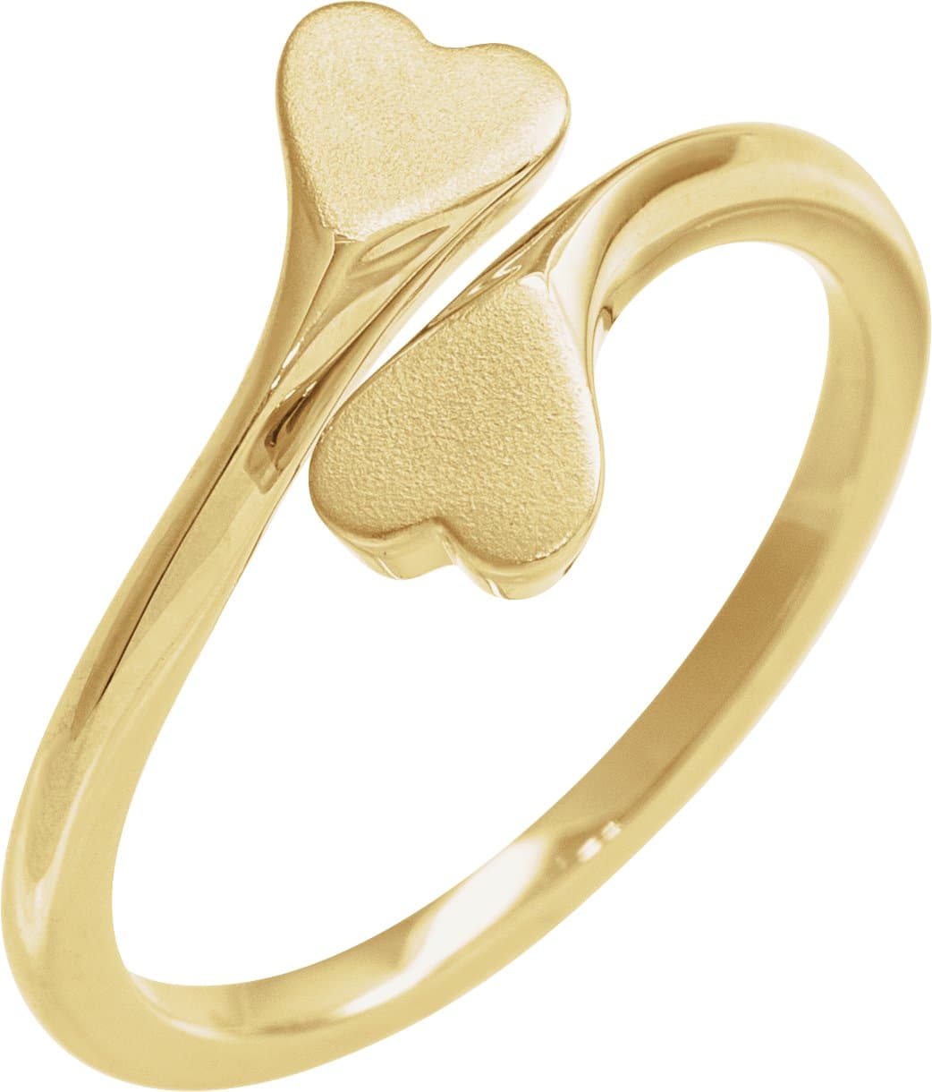 14K Rose Engravable Double Heart Bypass Ring