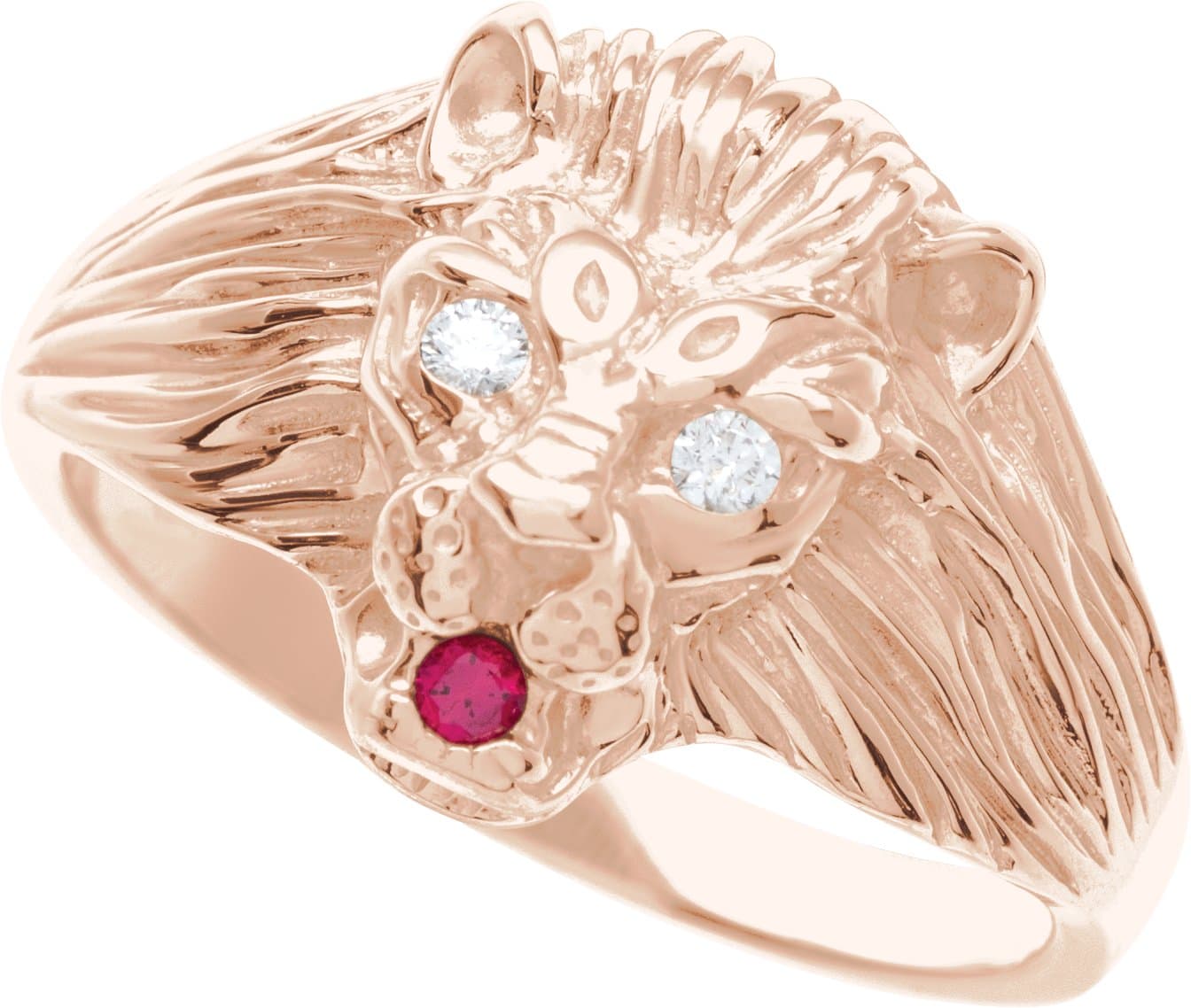 14K Rose .06 CTW Natural Diamond & Natural Ruby Lion Head Ring