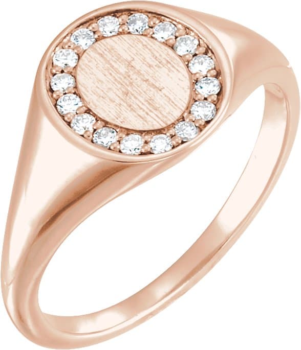 14K Rose 1/6 CTW Natural Diamond Halo-Style Signet Ring