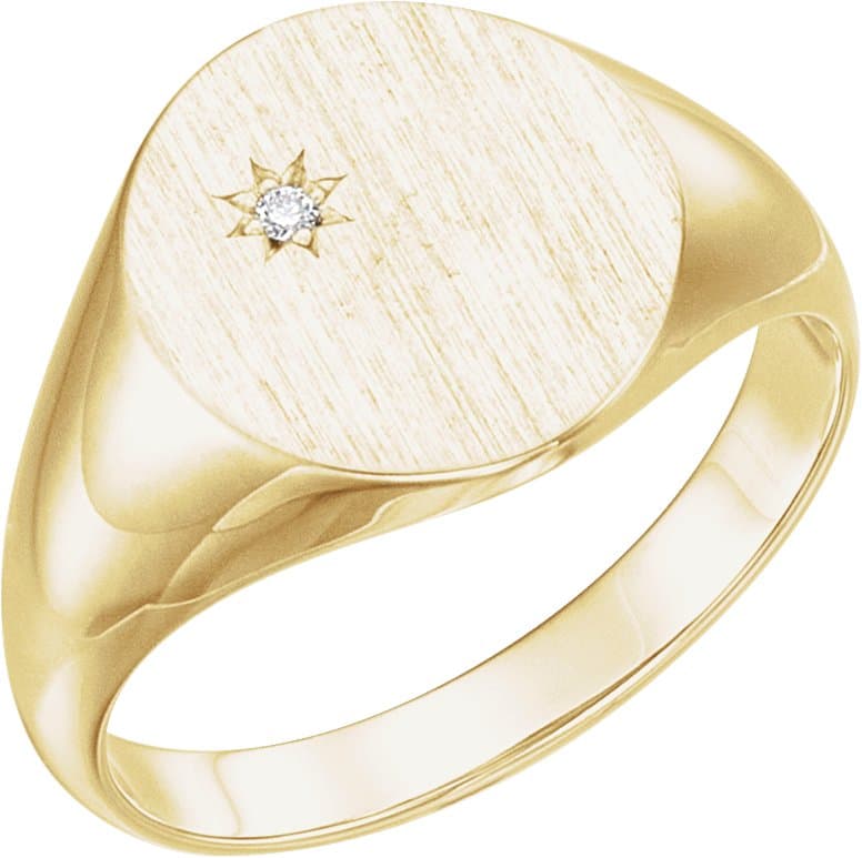 14K White .02 CT Natural Diamond 14x12 mm Oval Signet Ring