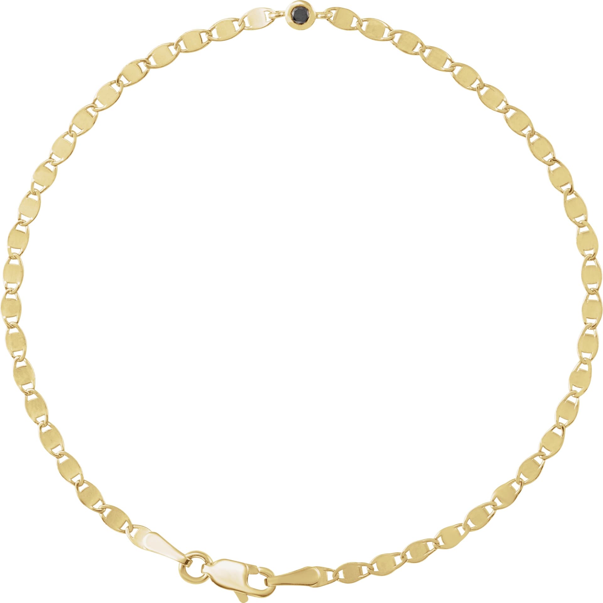 14K Yellow .06 CT Natural Black Diamond Bezel-Set Link 7 1/2" Bracelet