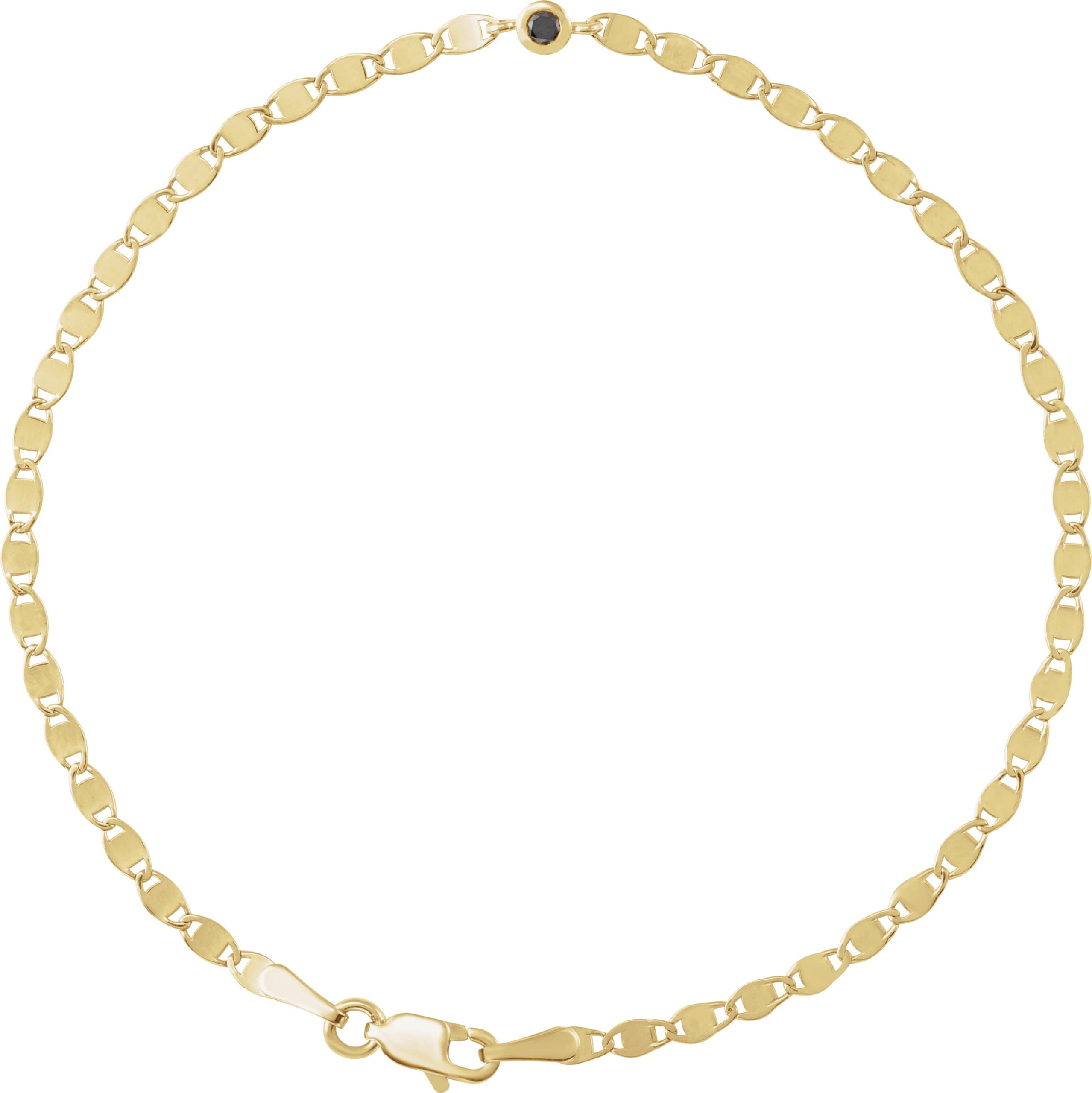 14K Yellow .06 CT Natural Black Diamond Bezel-Set Link 7 1/2" Bracelet