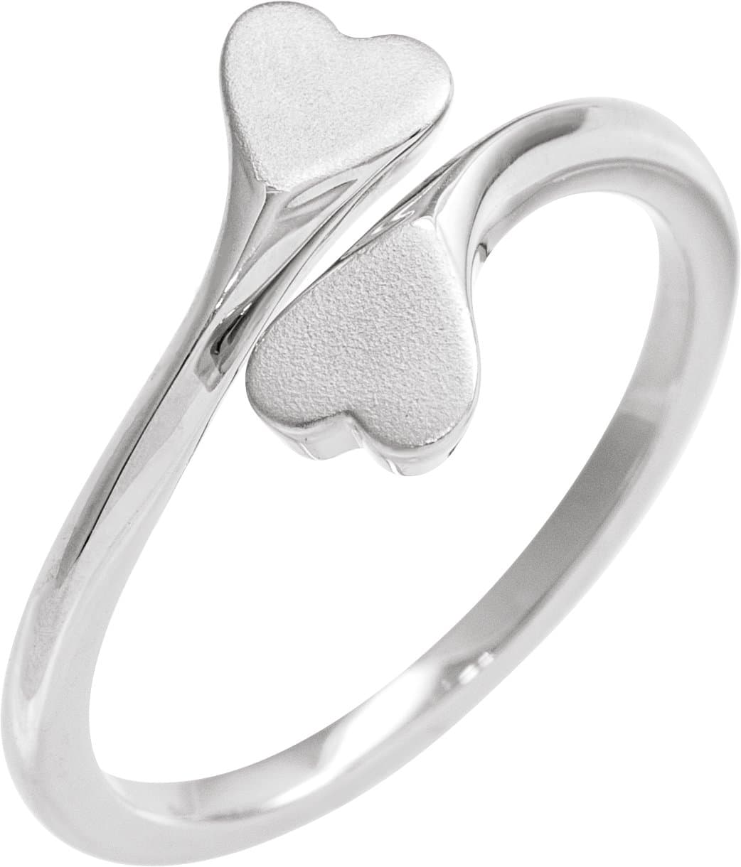 14K Rose Engravable Double Heart Bypass Ring