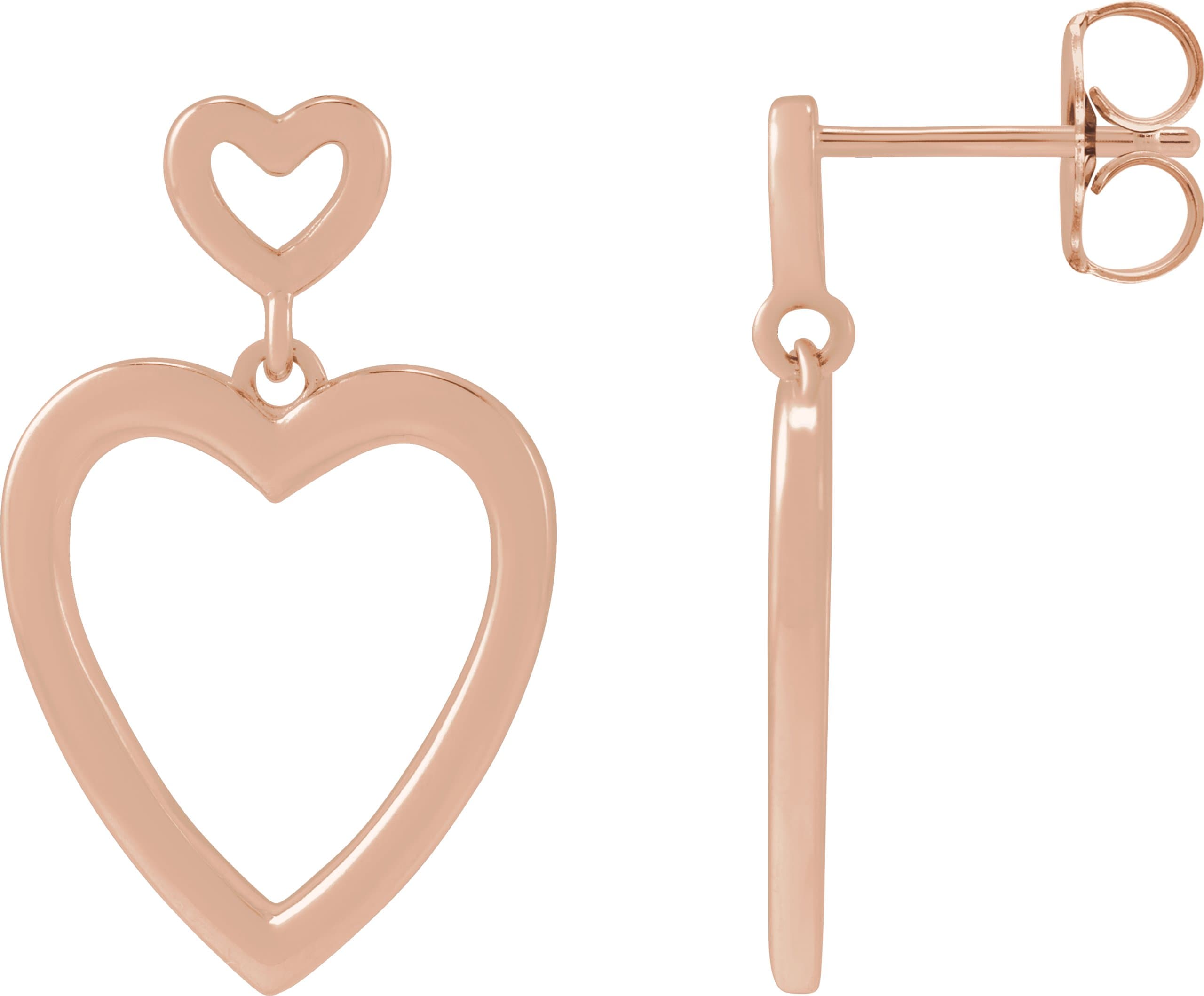 14K Rose Dangle Heart Earring