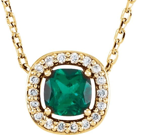 14K White Lab-Grown Emerald & .05 CTW Natural Diamond 16" Necklace