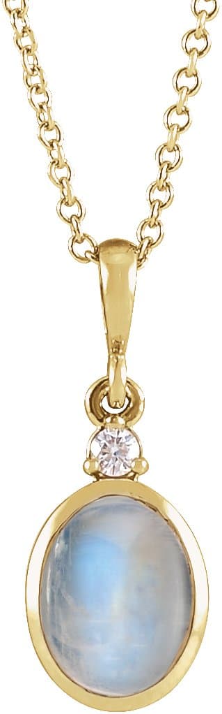 14K Rose 10x8 mm Natural White Opal & .03 CT Natural Diamond 16-18 Necklace