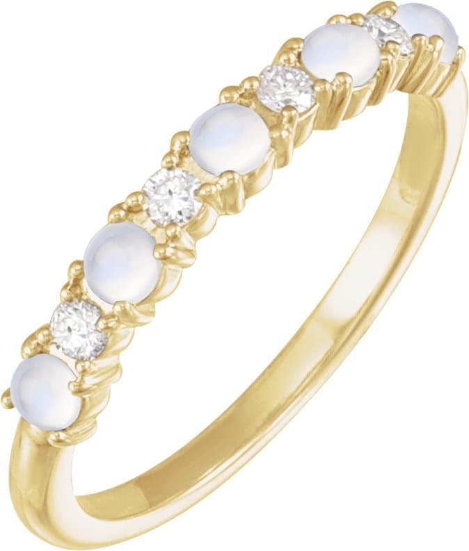 14K Rose Natural Rainbow Moonstone & 1/8 CTW Natural Diamond Ring
