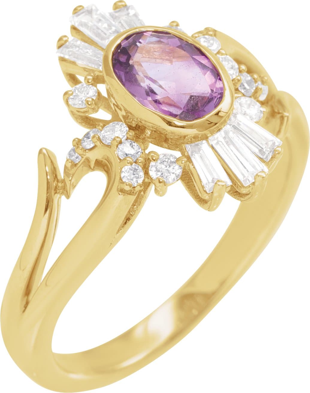 14K Rose Natural Amethyst & 1/2 CTW Natural Diamond Halo-Style Ring