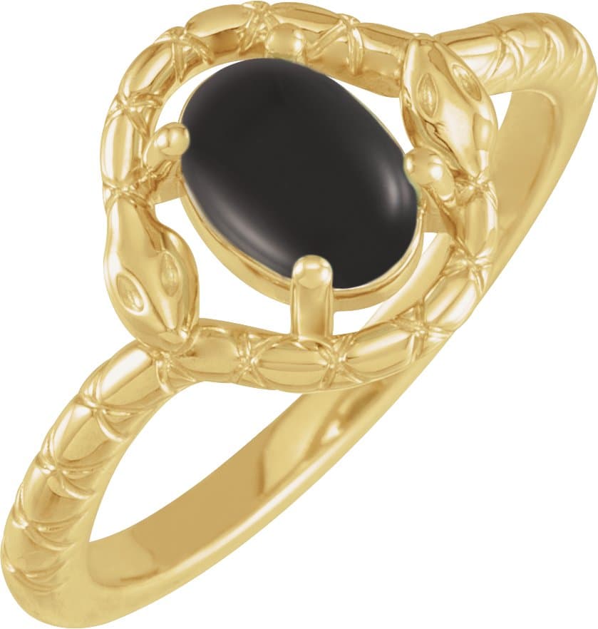14K Rose Natural Black Onyx Snake Ring