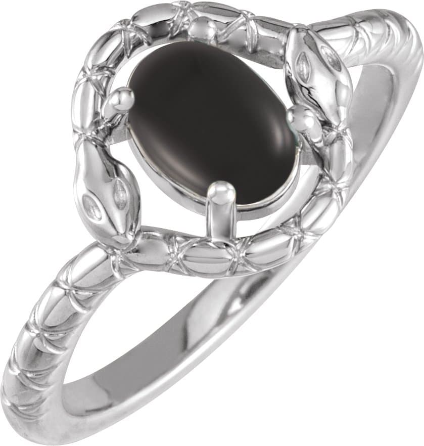 14K Rose Natural Black Onyx Snake Ring