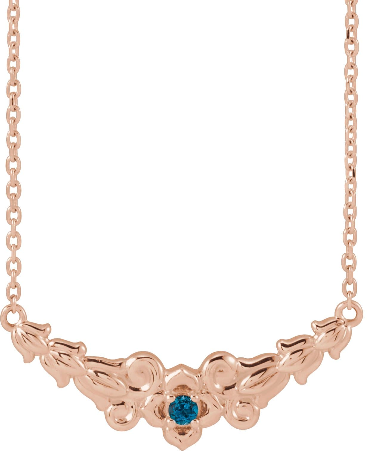 14K Rose Natural London Blue Topaz Floral 18 Necklace