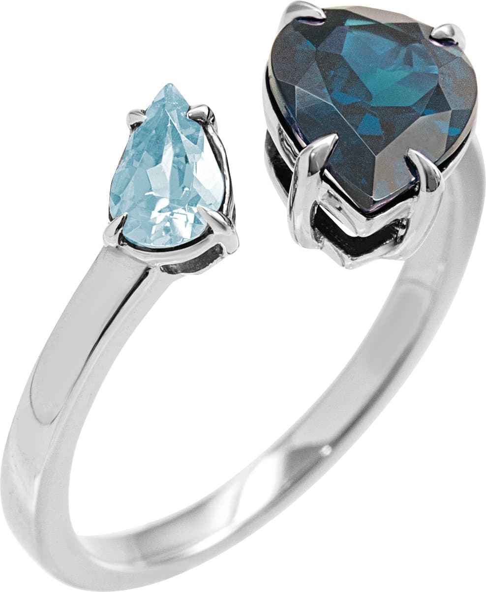 14K Rose Natural London Blue Topaz & Natural Sky Blue Topaz Ring