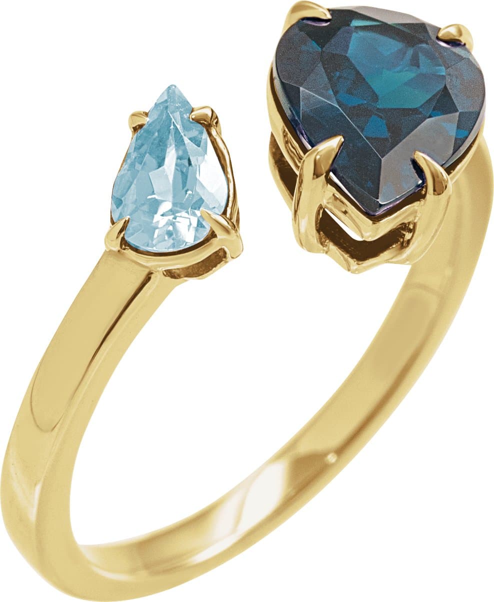 14K Rose Natural London Blue Topaz & Natural Sky Blue Topaz Ring