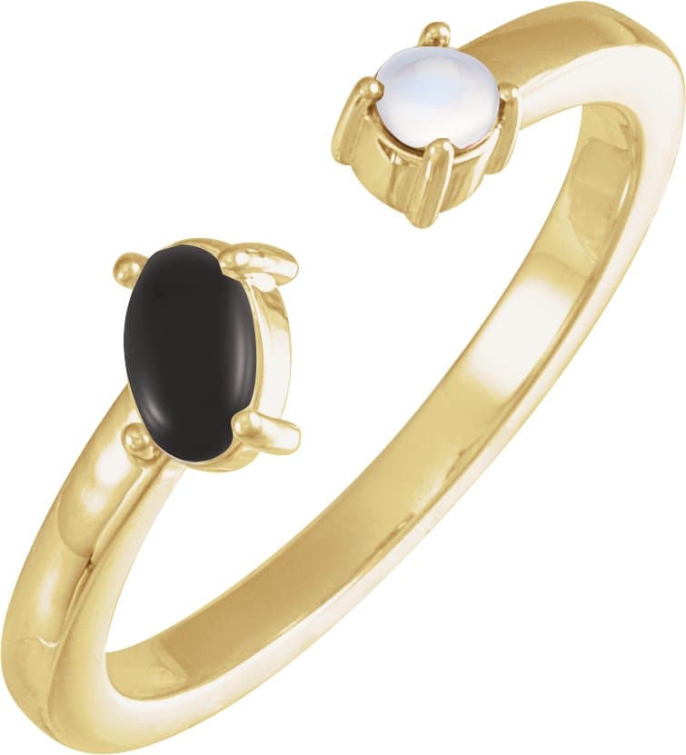 14K Rose Natural Black Onyx & Natural Blue Sheen Moonstone Negative Space Ring