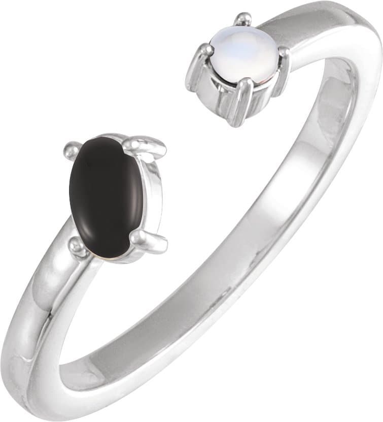 14K Rose Natural Black Onyx & Natural Blue Sheen Moonstone Negative Space Ring