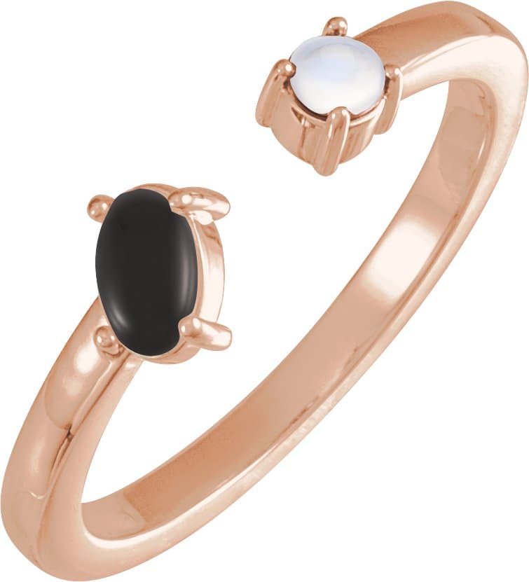 14K Rose Natural Black Onyx & Natural Blue Sheen Moonstone Negative Space Ring