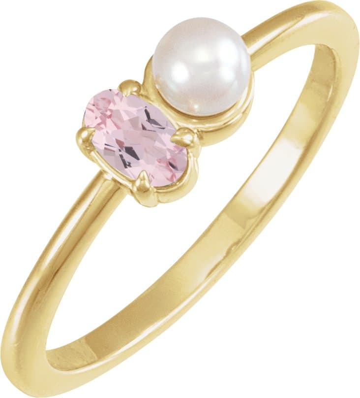 14K Rose Natural Aquamarine & Cultured White Akoya Pearl Ring
