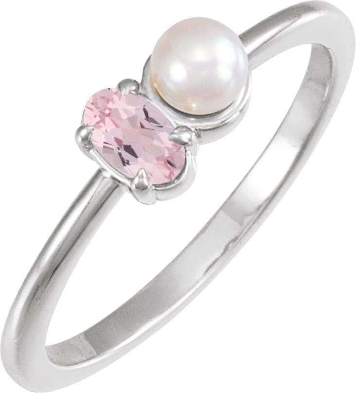 14K Rose Natural Aquamarine & Cultured White Akoya Pearl Ring