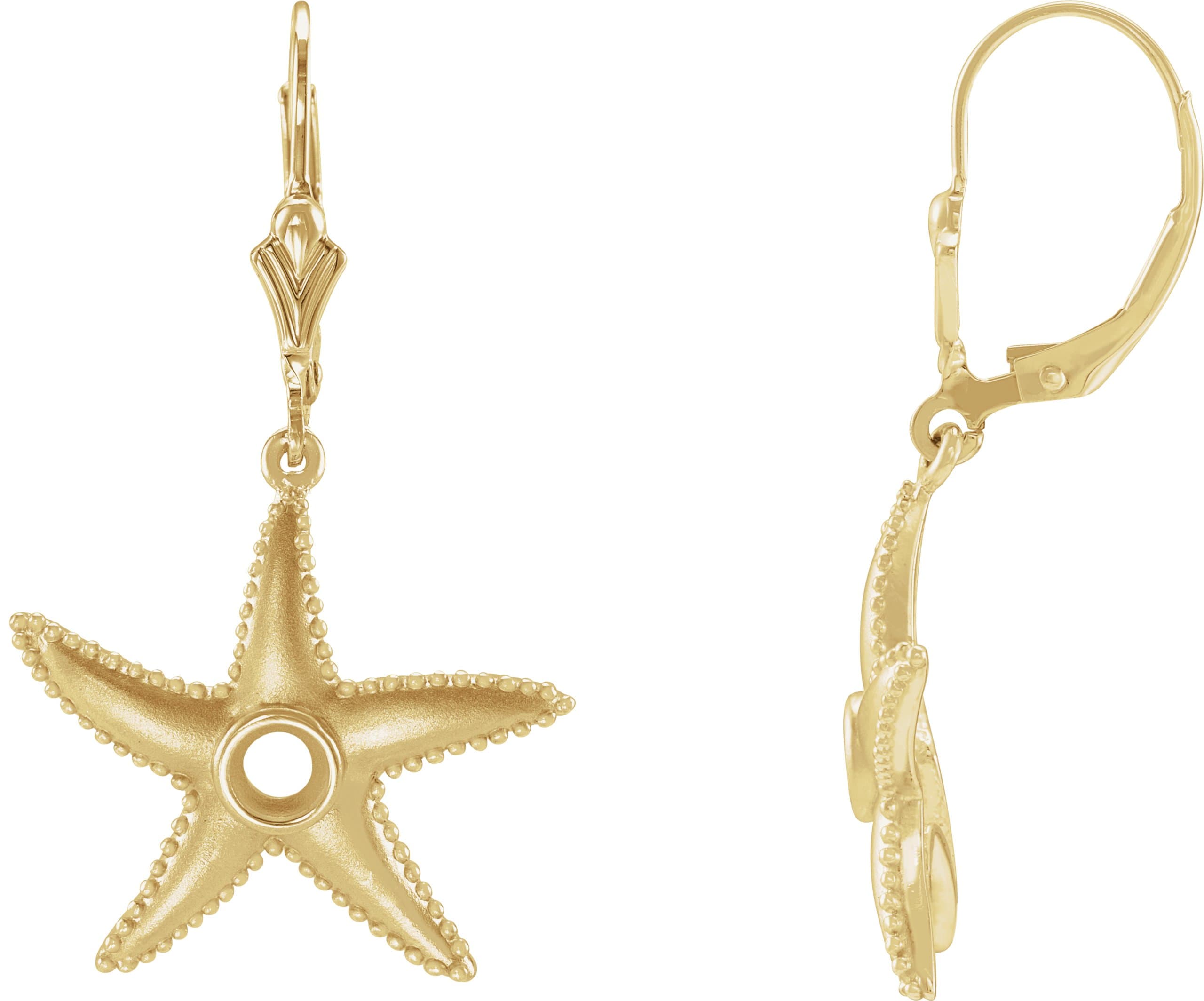 14K Yellow Gold Left Starfish Earring Mounting