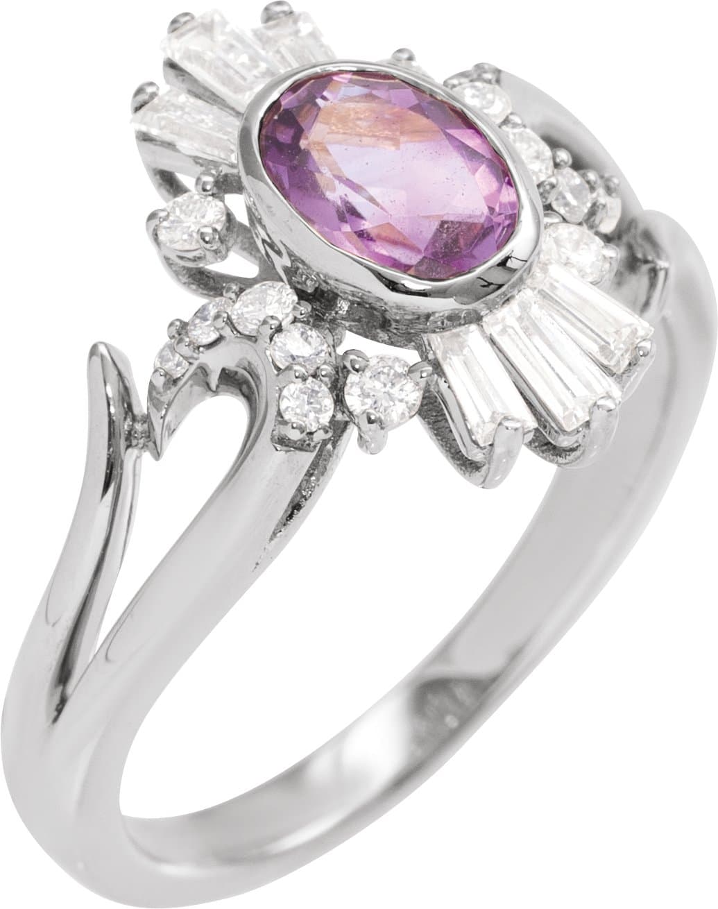 14K Rose Natural Amethyst & 1/2 CTW Natural Diamond Halo-Style Ring