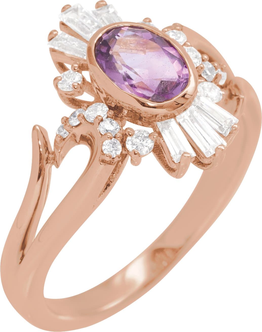 14K Rose Natural Amethyst & 1/2 CTW Natural Diamond Halo-Style Ring