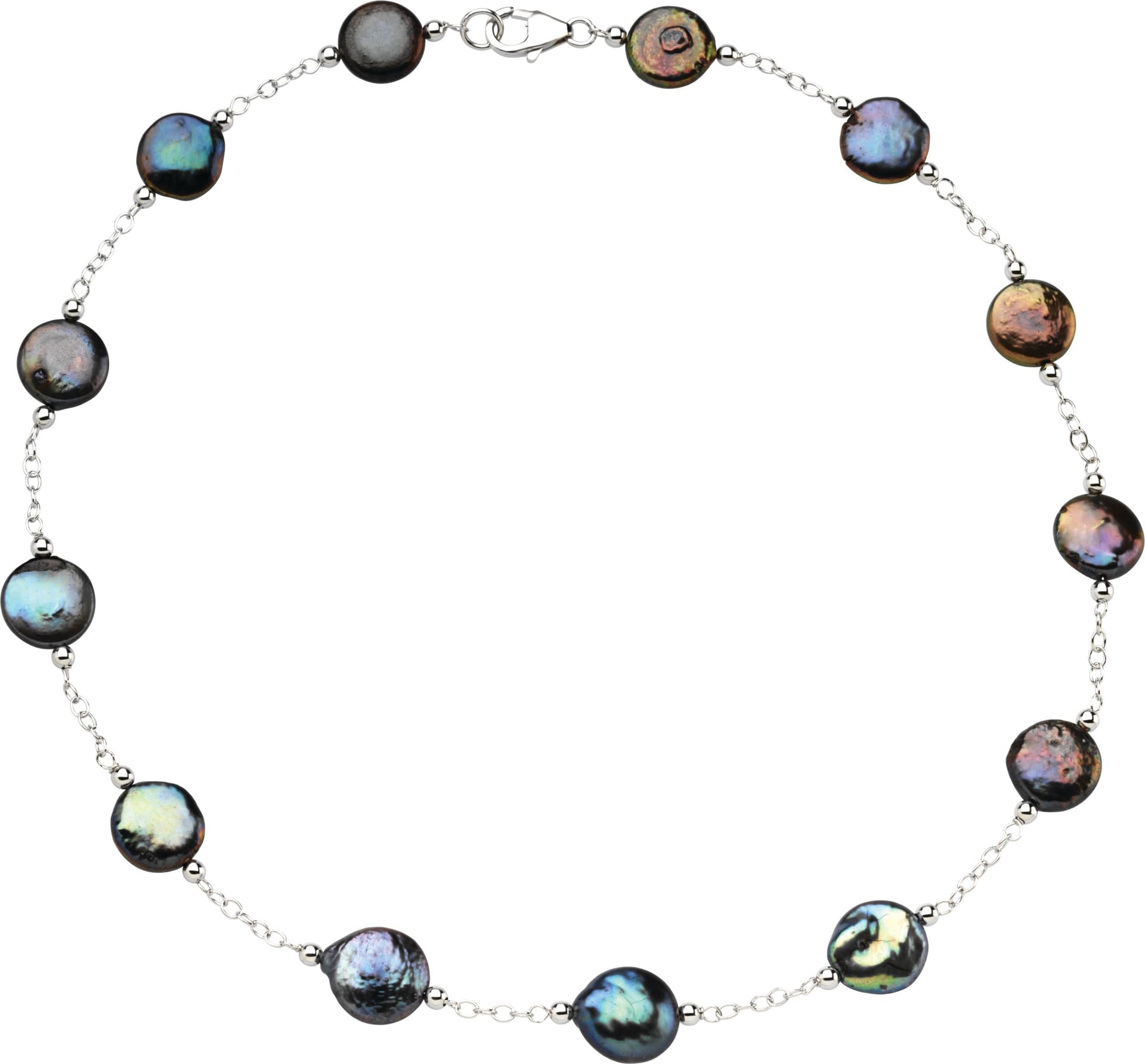 Sterling Silver 12-13 mm Cultured Black Freshwater Pearl Coin 18 Necklace