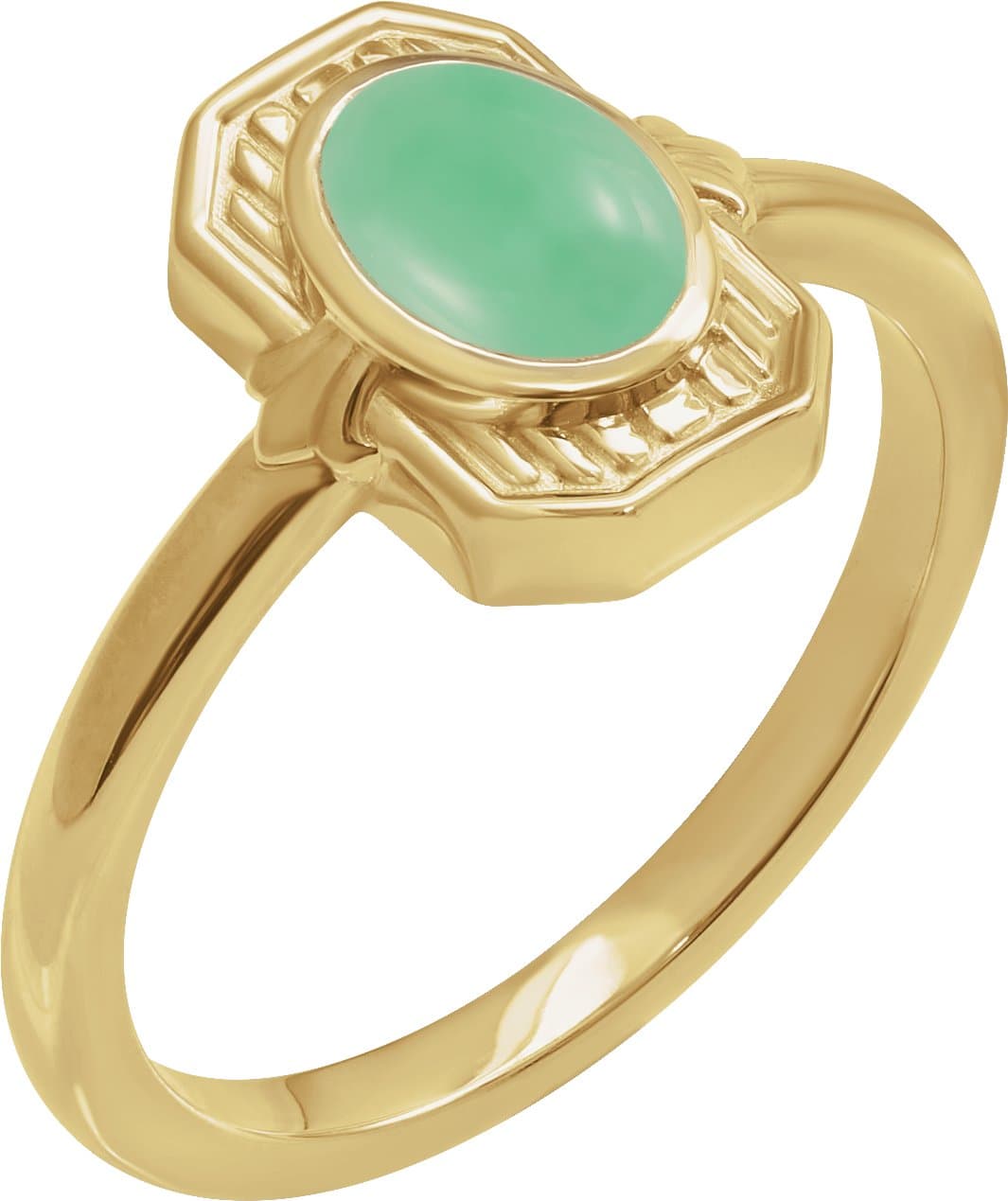 14K Rose Natural Chrysoprase Cabochon Ring