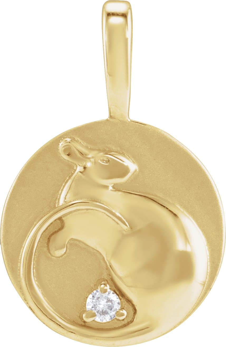 14K Yellow Gold .015 CT Natural Diamond Chinese Zodiac Rat Pendant