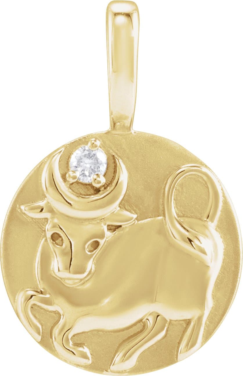 14K Yellow Gold .015 CT Natural Diamond Chinese Zodiac Ox Pendant